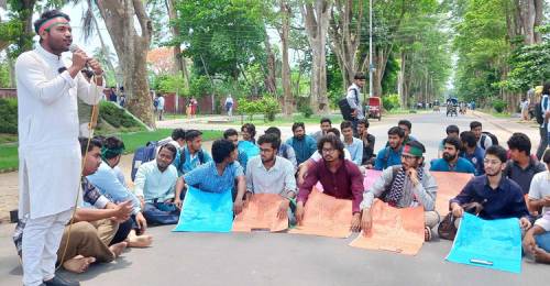 শতভাগ আবাসনসহ বিভিন্ন দাবিতে রাজশাহী বিশ্ববিদ্যালয়ের ক্যাম্পাসে বিক্ষোভ